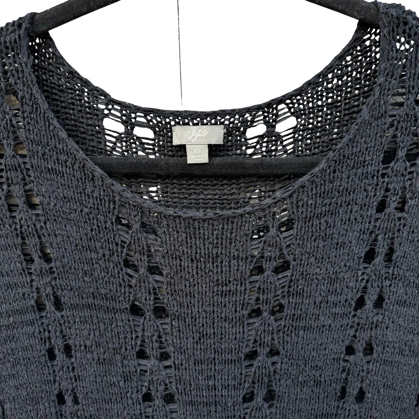J. Jill Black Silk Blend Open Knit Pointelle Sweater 3/4 Sleeve Womens XL Boho