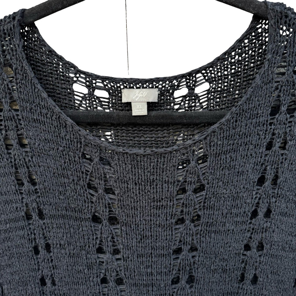 J. Jill Black Silk Blend Open Knit Pointelle Sweater 3/4 Sleeve Womens XL Boho