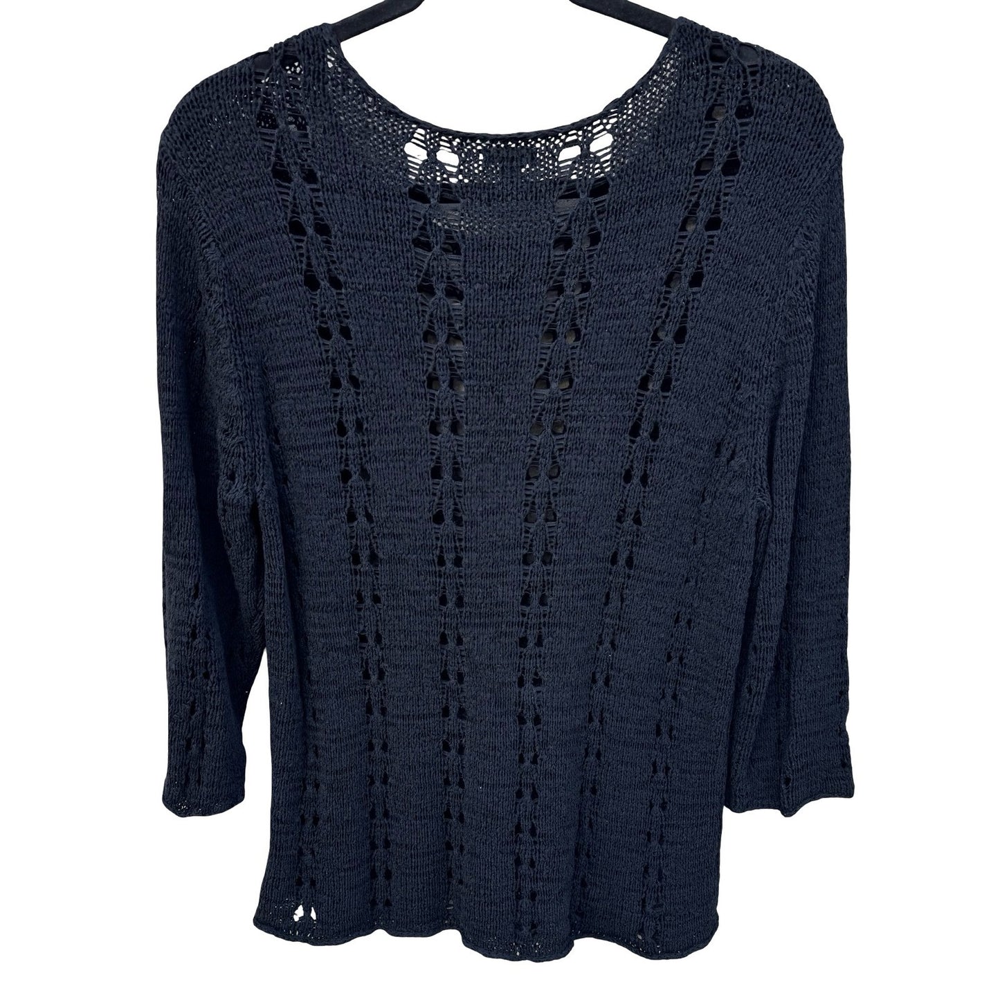 J. Jill Black Silk Blend Open Knit Pointelle Sweater 3/4 Sleeve Womens XL Boho