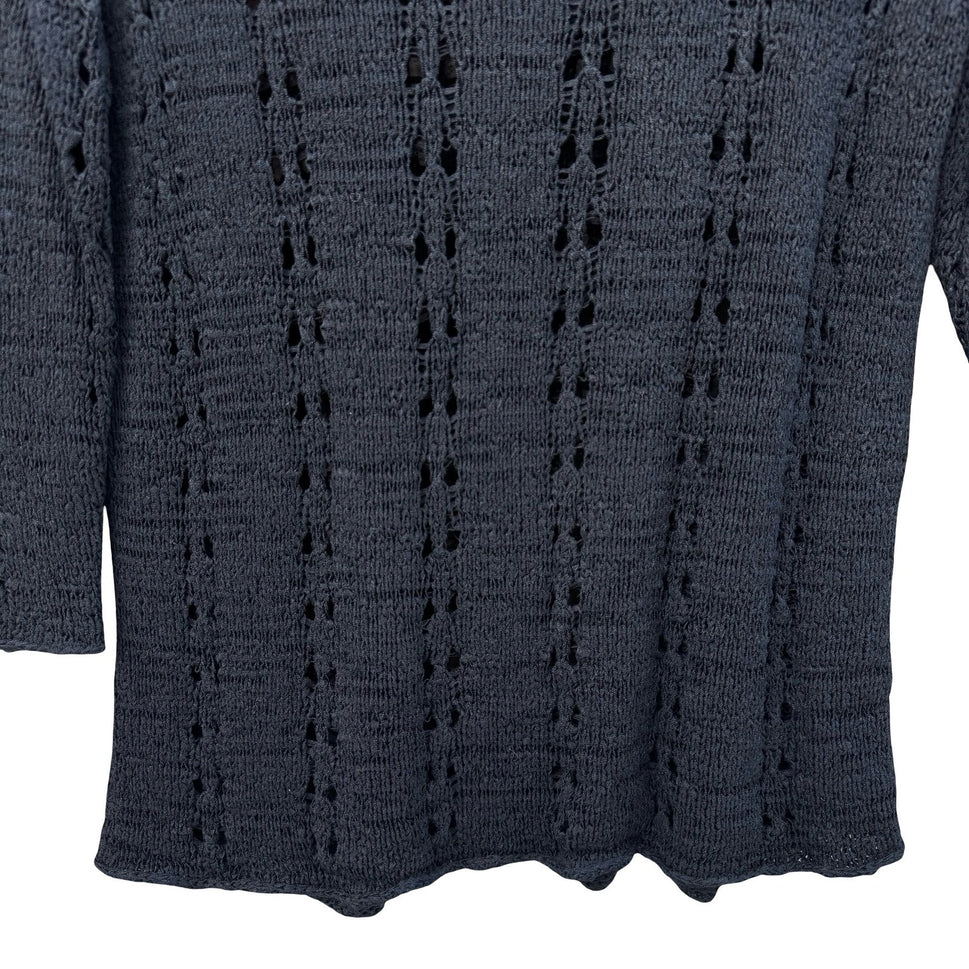 J. Jill Black Silk Blend Open Knit Pointelle Sweater 3/4 Sleeve Womens XL Boho