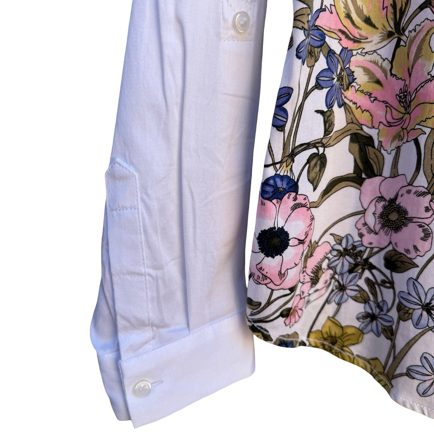 New York & Company 7th Avenue White Floral Border Print Button Down Shirt M NEW