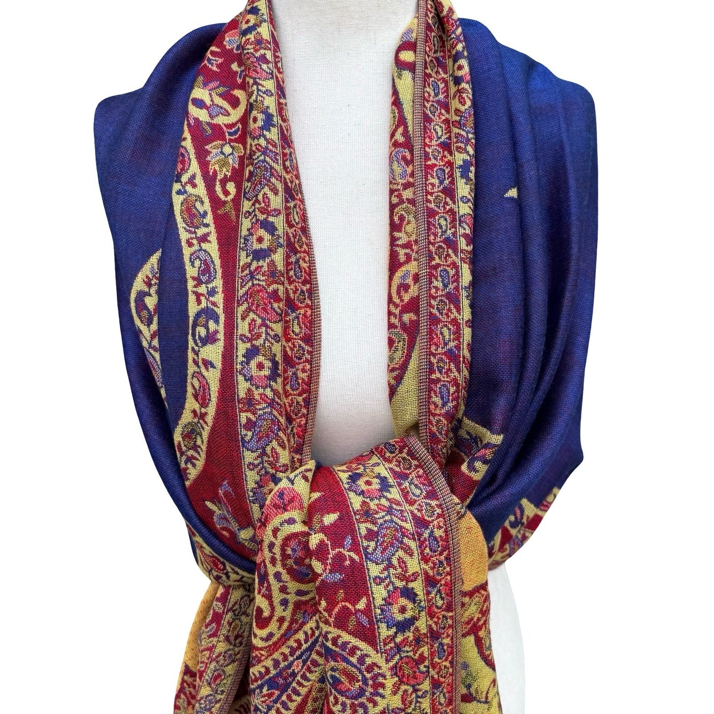 Bellissima Accessories Paisley Jacquard Scarf Blue Red Fringed Pashmina Wrap NEW
