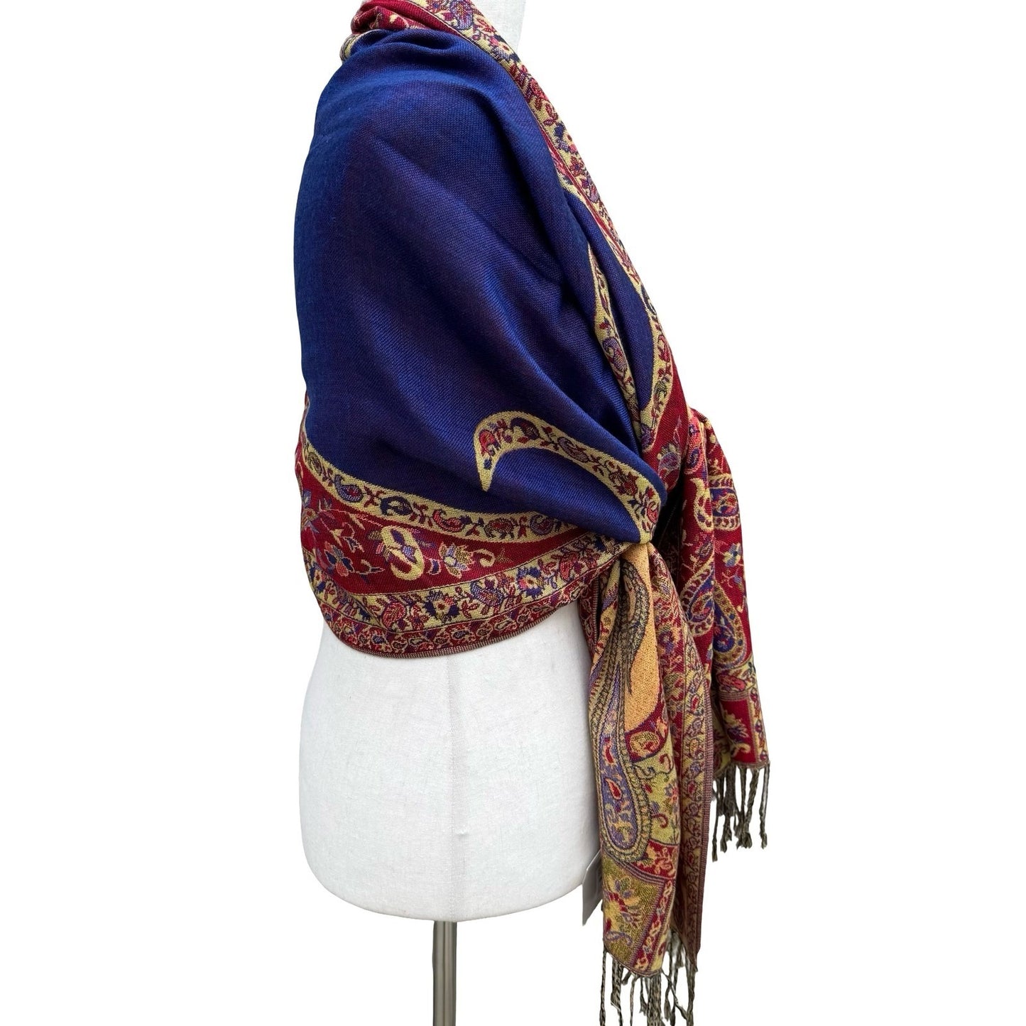 Bellissima Accessories Paisley Jacquard Scarf Blue Red Fringed Pashmina Wrap NEW