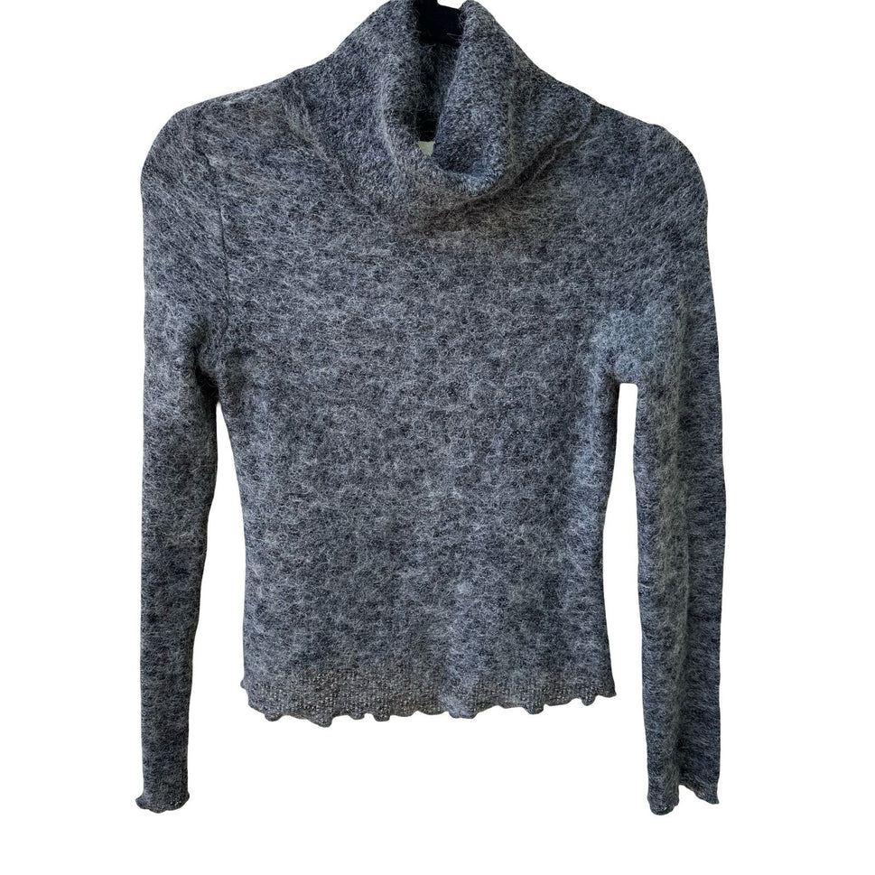 Doki-Geki Y2K Minimalist Fuzzy Knit Semi Sheer Slim Fit Turtleneck Grey Sweater