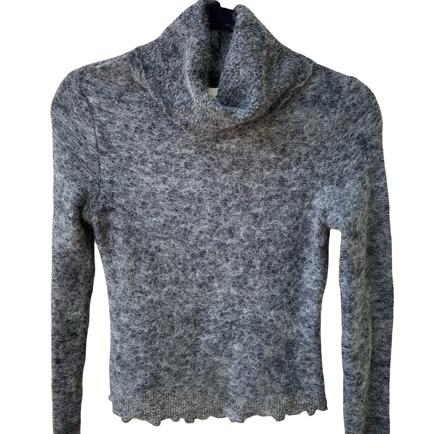 Doki-Geki Y2K Minimalist Fuzzy Knit Semi Sheer Slim Fit Turtleneck Grey Sweater