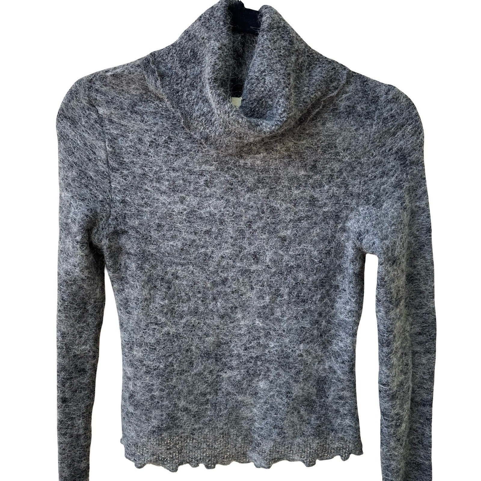 Doki-Geki Y2K Minimalist Fuzzy Knit Semi Sheer Slim Fit Turtleneck Grey Sweater