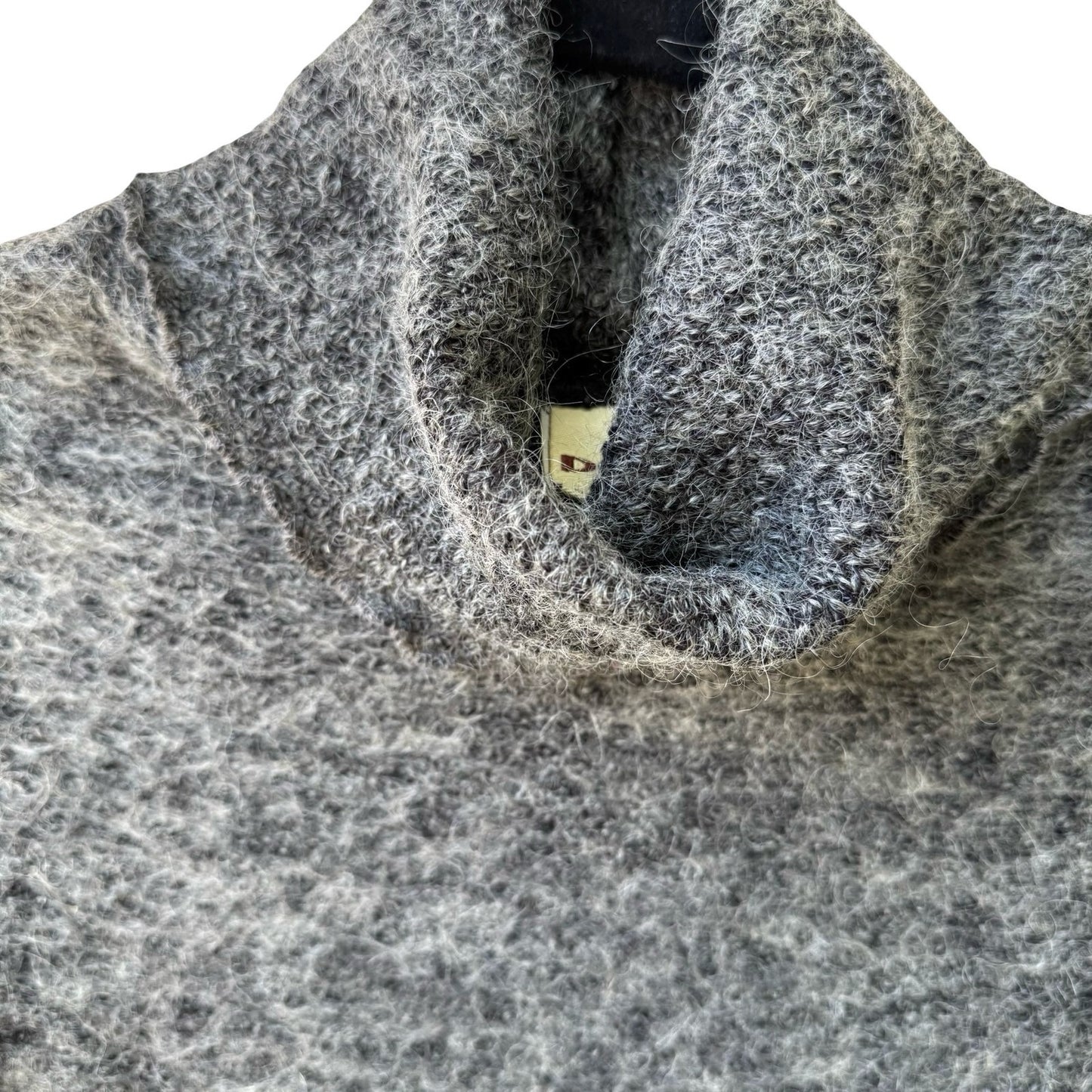 Doki-Geki Y2K Minimalist Fuzzy Knit Semi Sheer Slim Fit Turtleneck Grey Sweater