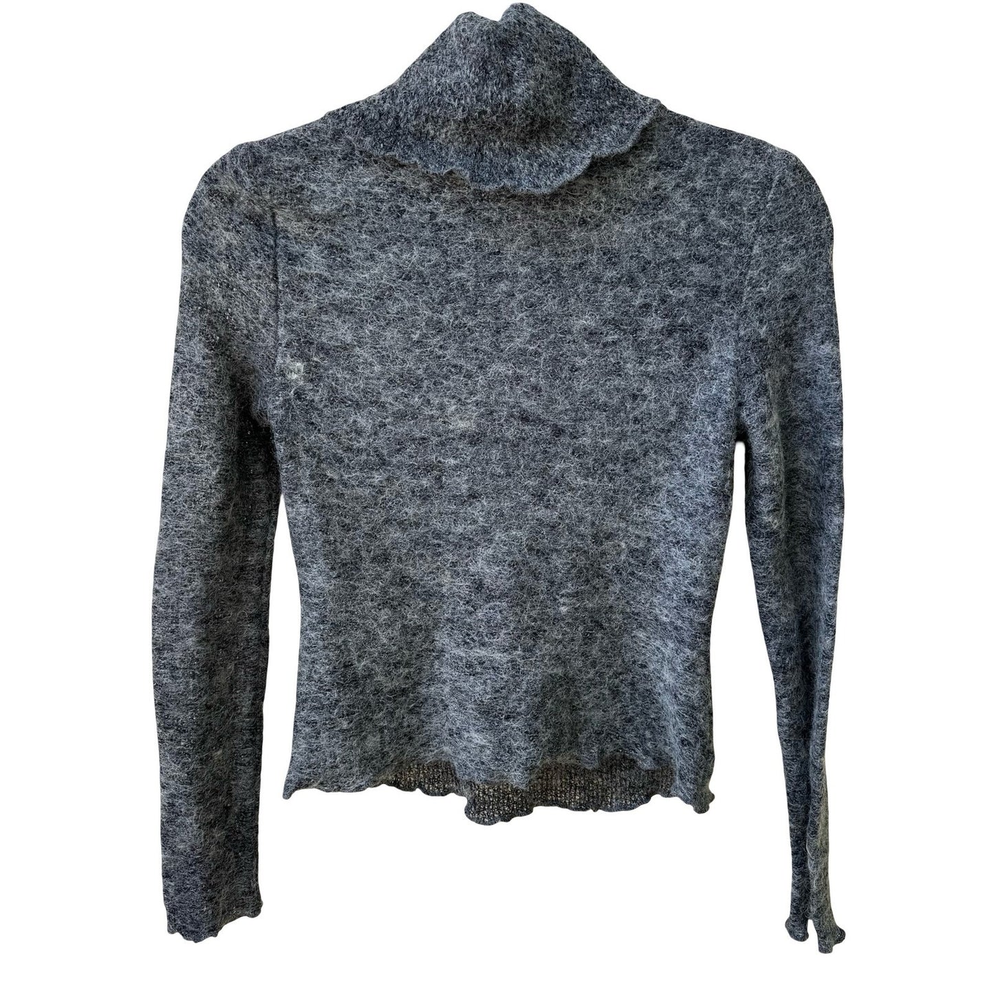 Doki-Geki Y2K Minimalist Fuzzy Knit Semi Sheer Slim Fit Turtleneck Grey Sweater