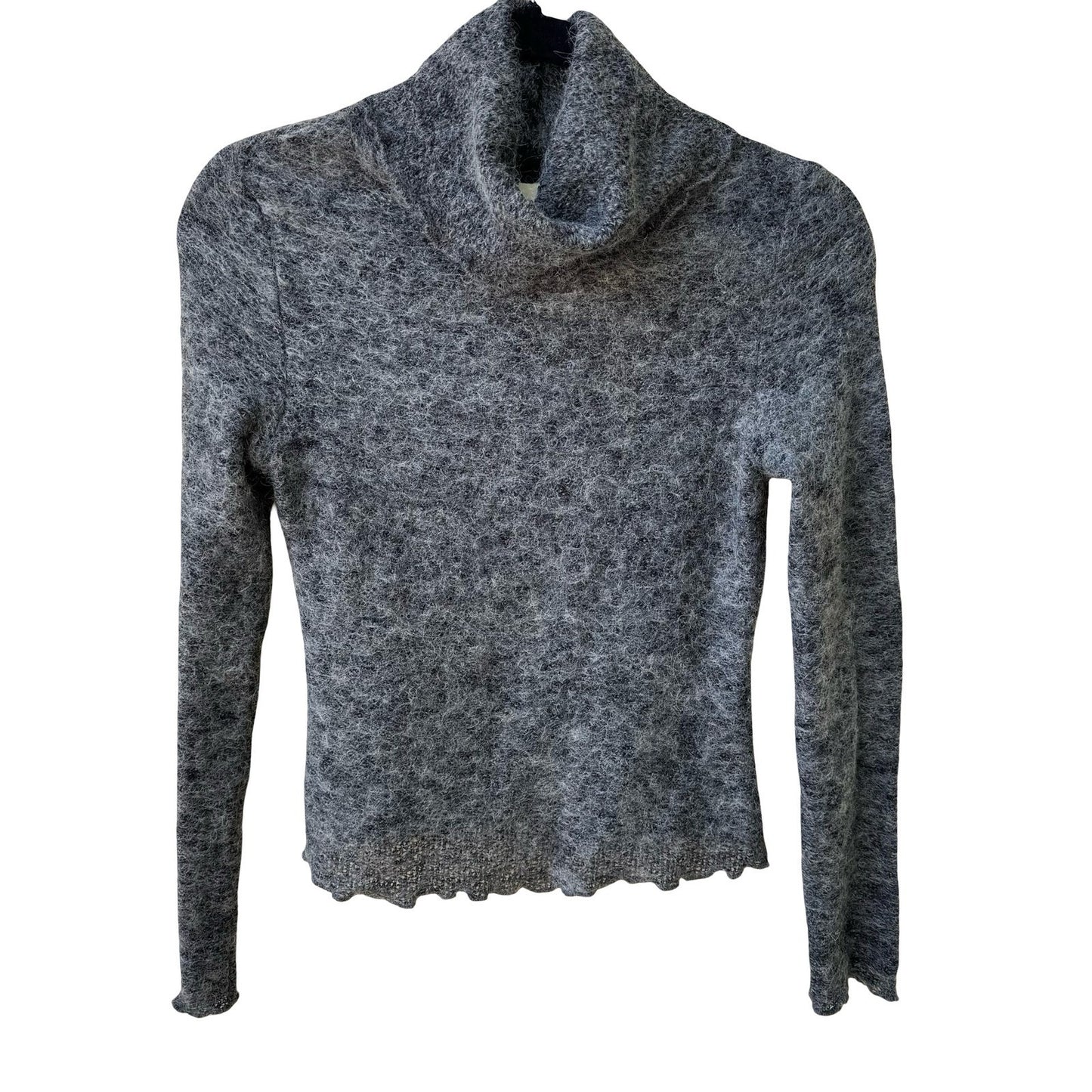 Doki-Geki Y2K Minimalist Fuzzy Knit Semi Sheer Slim Fit Turtleneck Grey Sweater