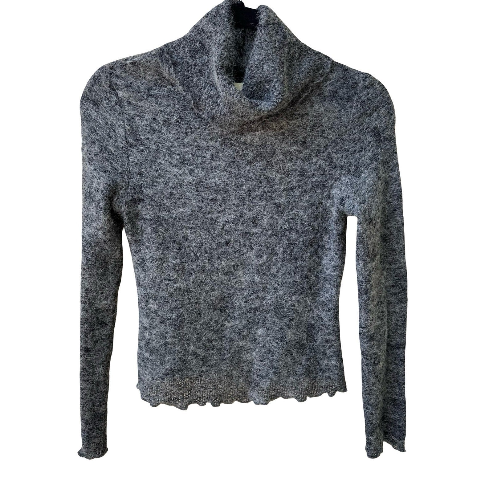 Doki-Geki Y2K Minimalist Fuzzy Knit Semi Sheer Slim Fit Turtleneck Grey Sweater