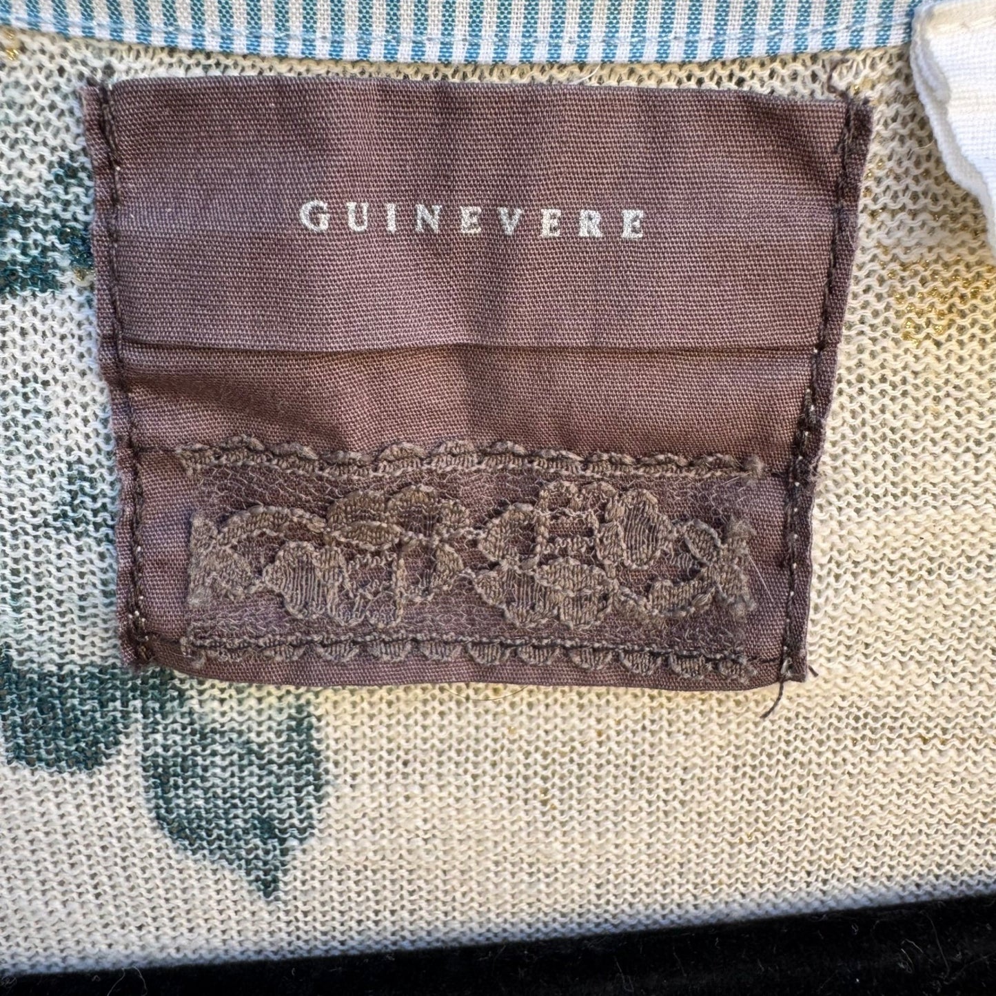Guinevere Anthropologie Floral Open Front Cardigan Teal Gold Metallic Cottage S