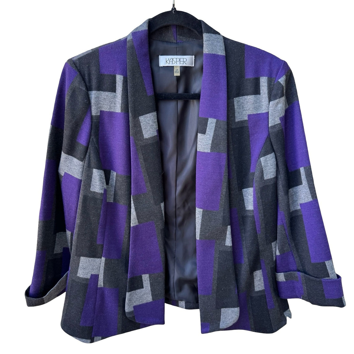 Kasper Mod Geometric Colorblock Careerwear Layering Open Front Blazer 12 NEW