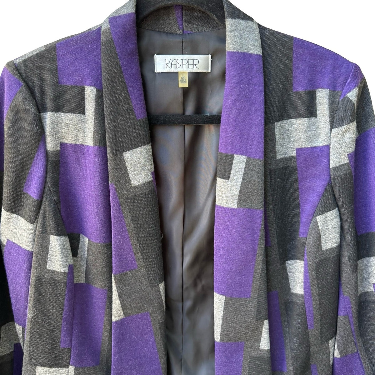 Kasper Mod Geometric Colorblock Careerwear Layering Open Front Blazer 12 NEW