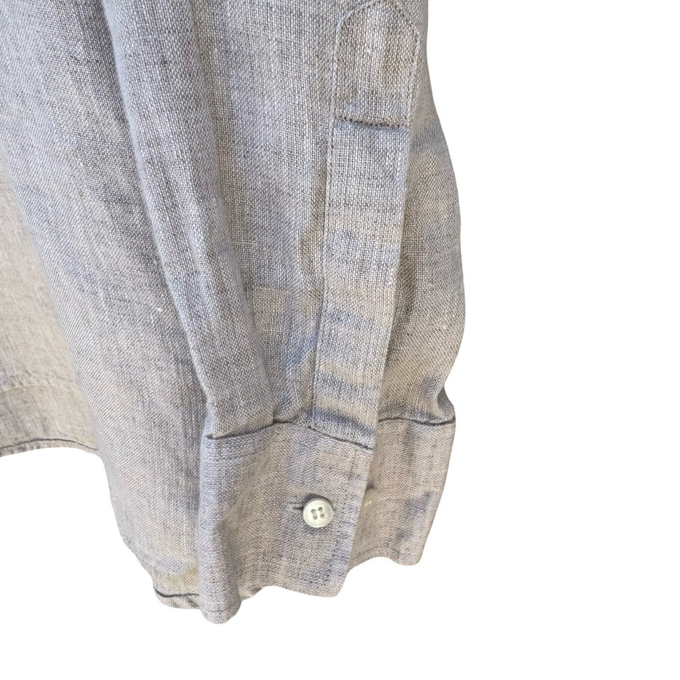 Rock Creations Linen Blend Band Collar Roll Tab Sleeve Tunic Top Tan L Coastal