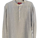 Switch Rock Creations Linen Blend Band Collar Roll Tab Sleeve Tunic Top Tan L Coastal 3 image