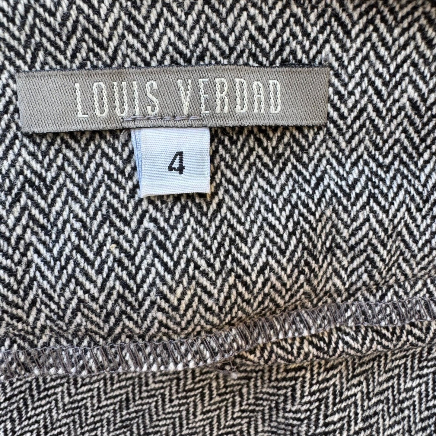 Louis Verdad Y2K Quiet Luxury Tailored Herringbone Wool Blend Leather Trim Pants