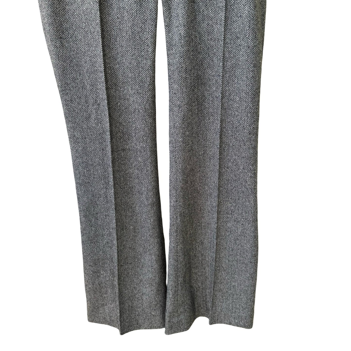 Louis Verdad Y2K Quiet Luxury Tailored Herringbone Wool Blend Leather Trim Pants