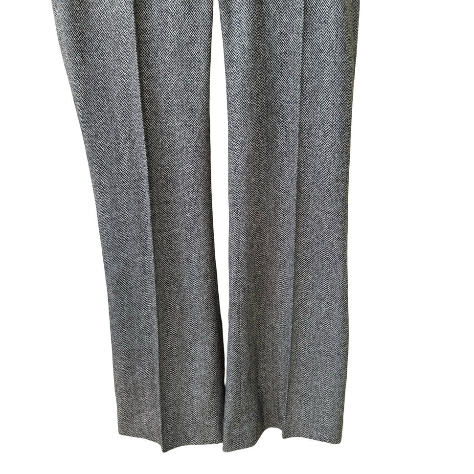 Louis Verdad Y2K Quiet Luxury Tailored Herringbone Wool Blend Leather Trim Pants