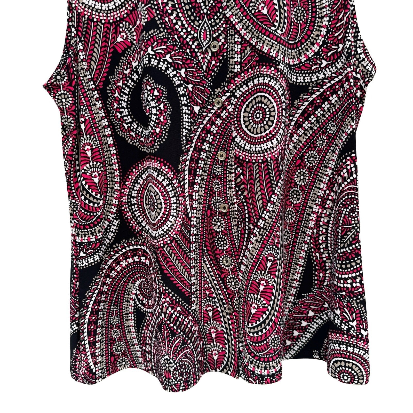 Tommy Hilfiger Womens Pink Black Paisley Sleeveless Button Up Blouse Psychedelic