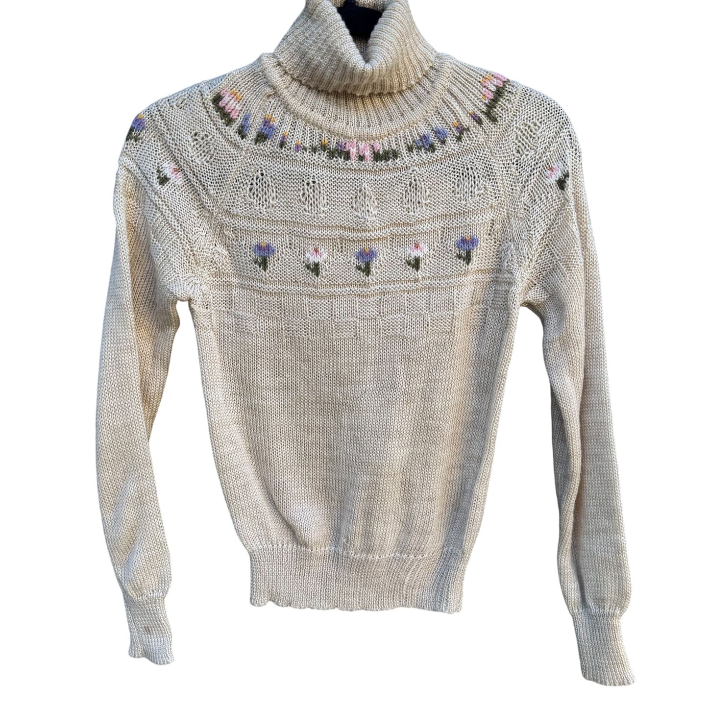 20 Ans Knits Mariea Kim Vintage Floral Embroidered Turtleneck Sweater Cottage