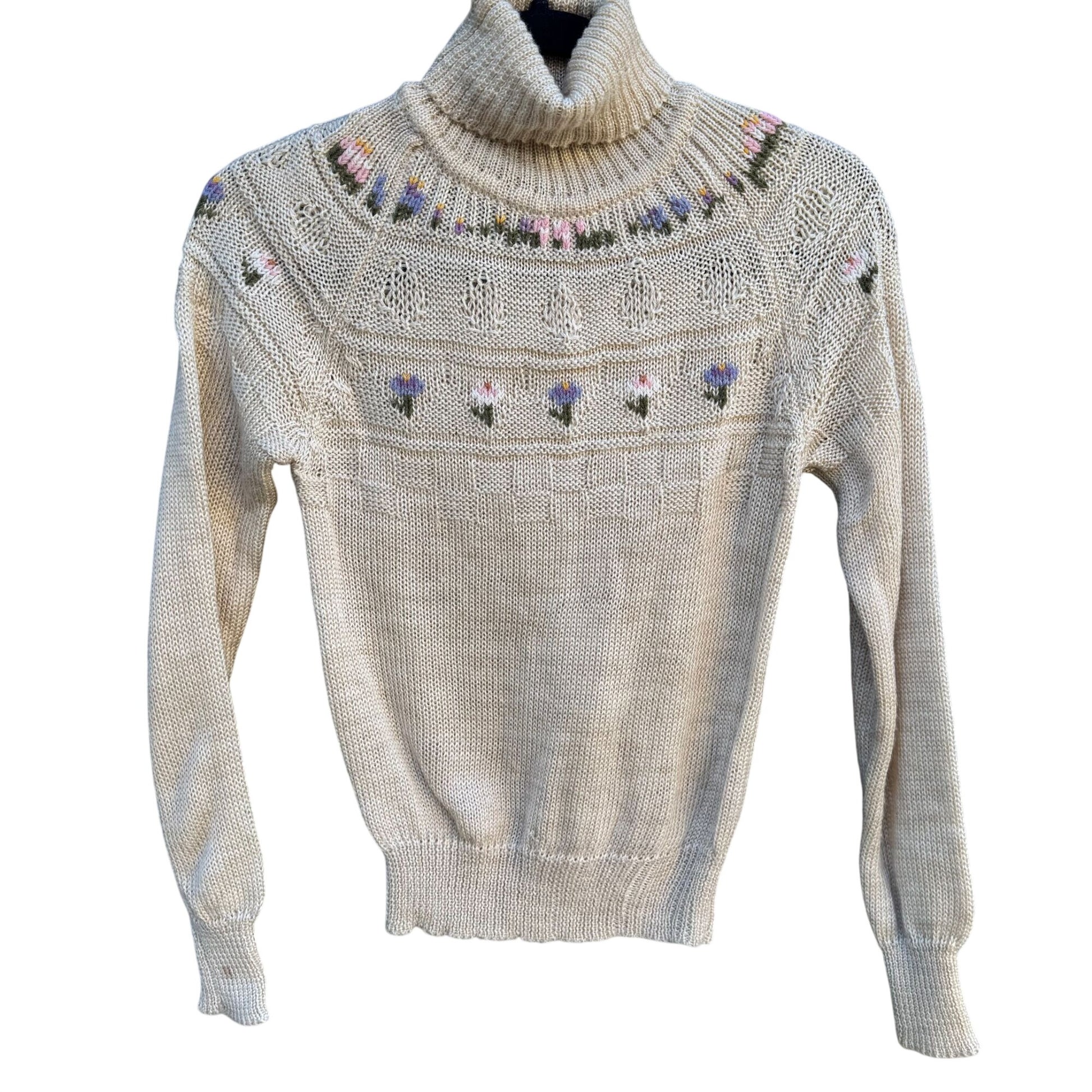 20 Ans Knits Mariea Kim Vintage Floral Embroidered Turtleneck Sweater Cottage
