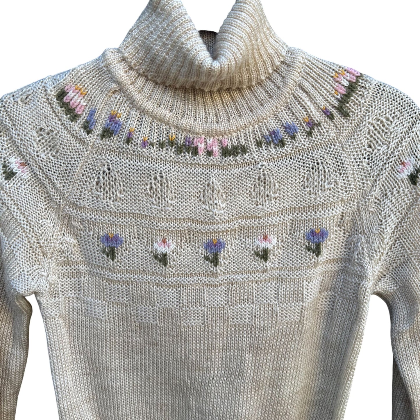 20 Ans Knits Mariea Kim Vintage Floral Embroidered Turtleneck Sweater Cottage