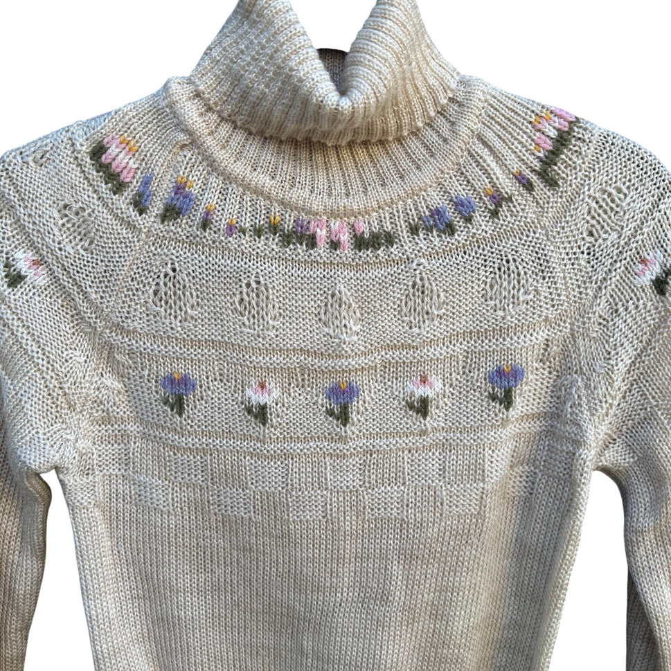 20 Ans Knits Mariea Kim Vintage Floral Embroidered Turtleneck Sweater Cottage