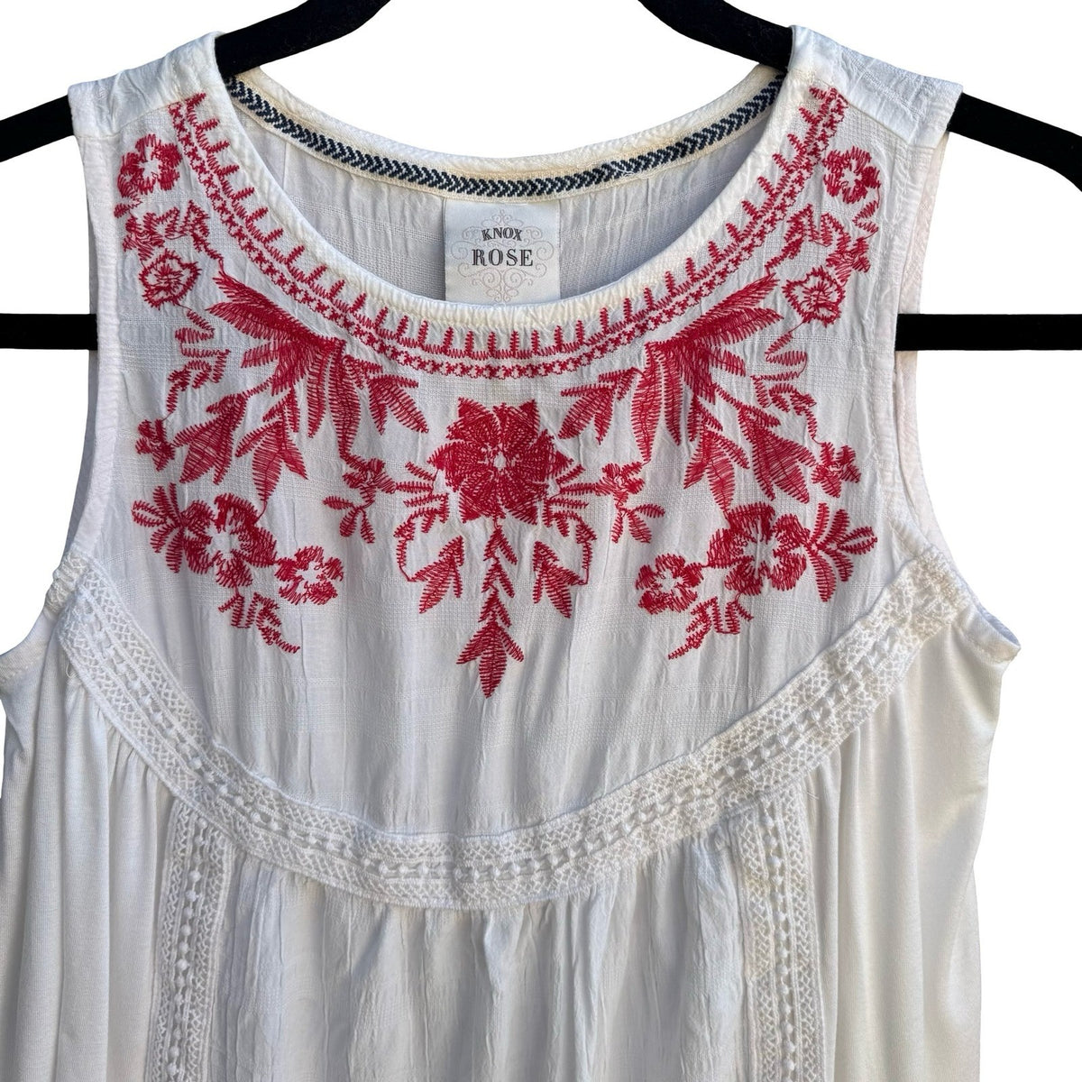 Knox Rose Boho Cottagecore Peasant Embroidered Airy Floral Lace Sleeveless Top S