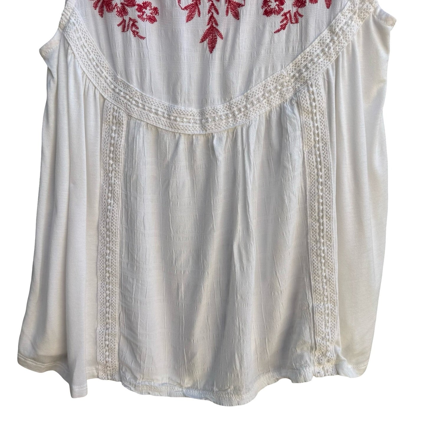 Knox Rose Boho Cottagecore Peasant Embroidered Airy Floral Lace Sleeveless Top S