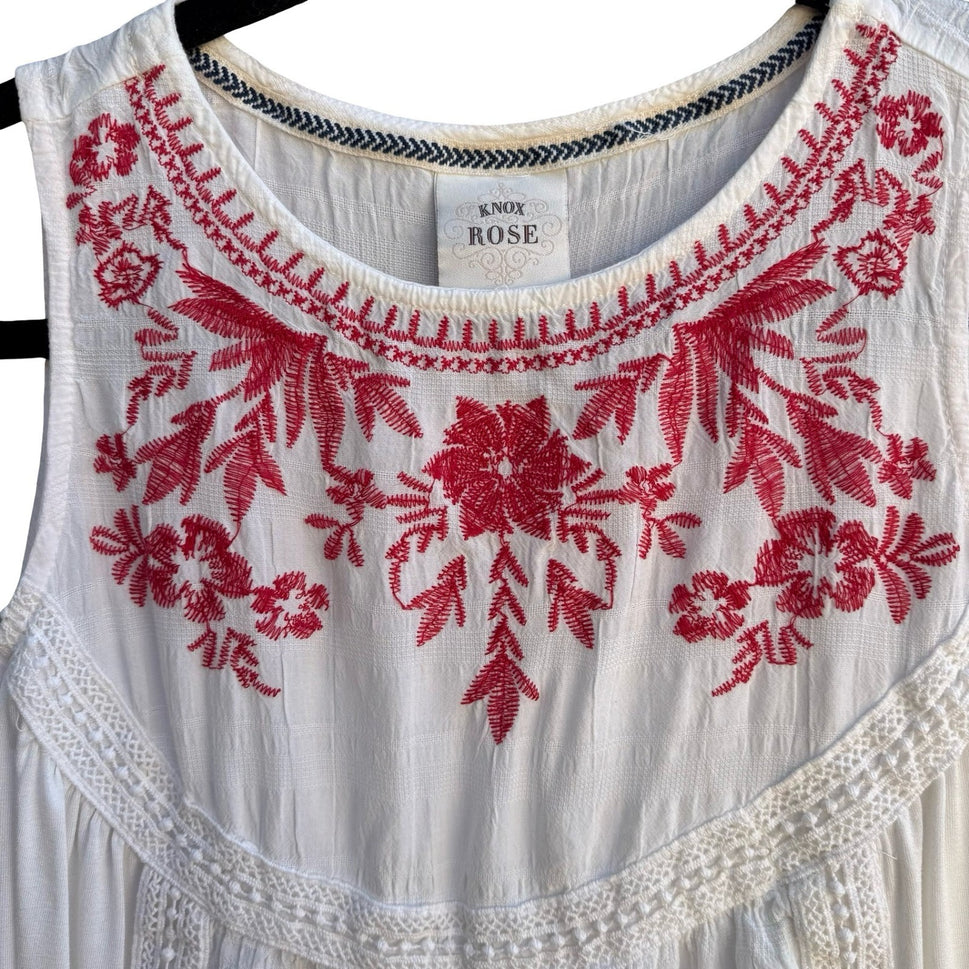 Knox Rose Boho Cottagecore Peasant Embroidered Airy Floral Lace Sleeveless Top S