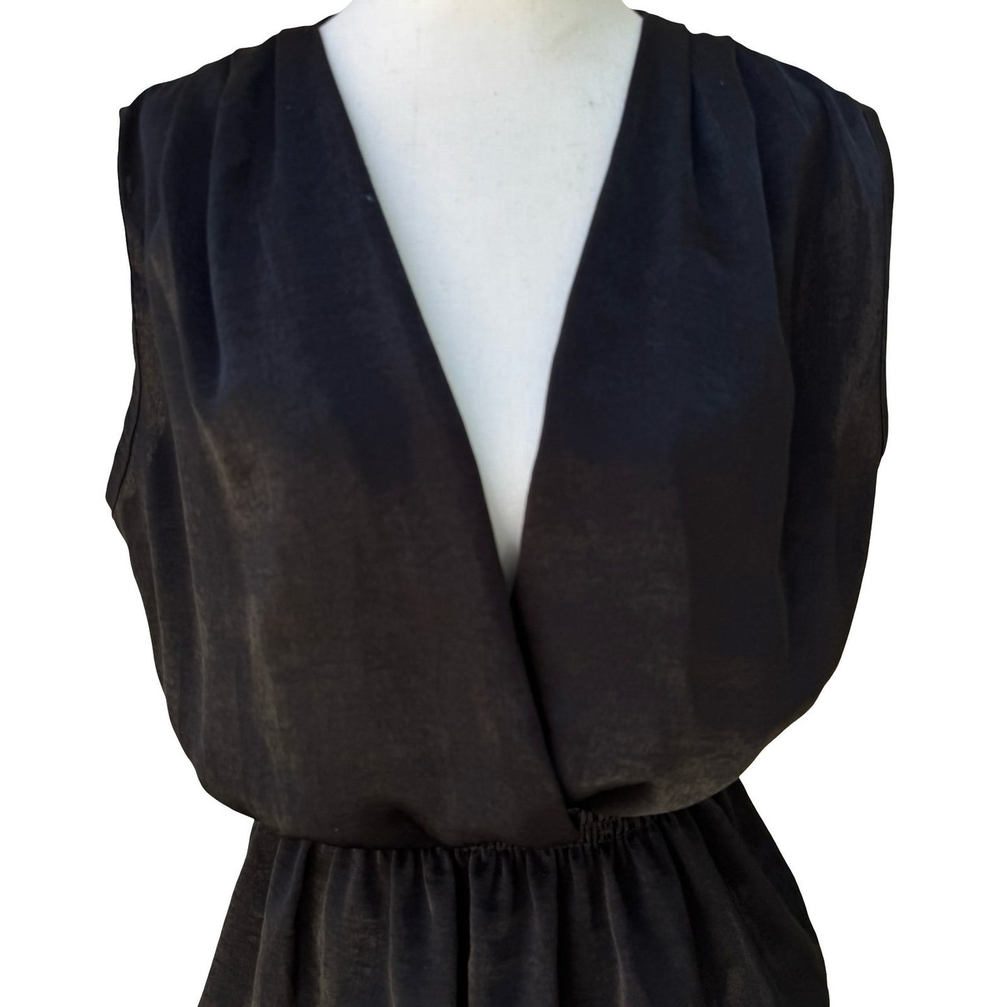 Blue Sketch Y2K Satin Surplice Peplum Blouse Smocked Waist Whimsigoth Black L