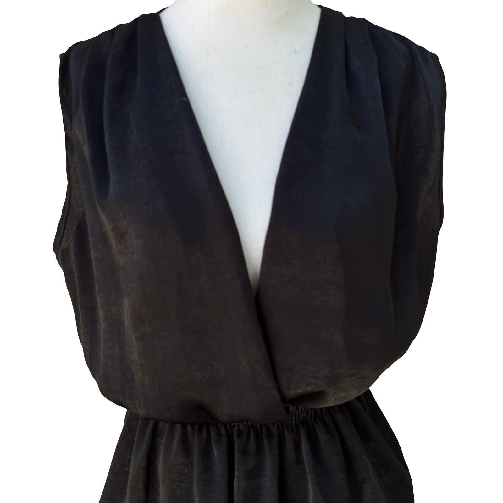 Blue Sketch Y2K Satin Surplice Peplum Blouse Smocked Waist Whimsigoth Black L