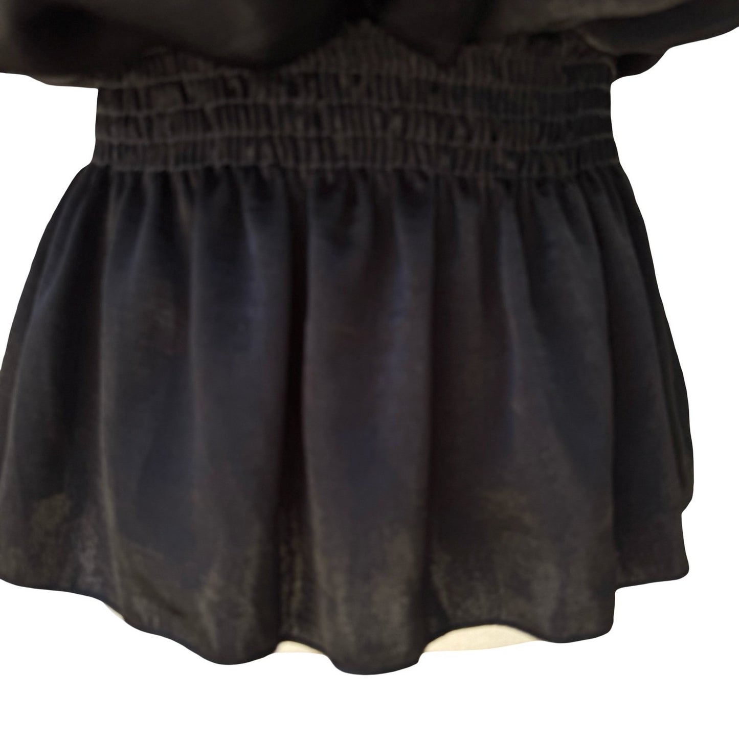 Blue Sketch Y2K Satin Surplice Peplum Blouse Smocked Waist Whimsigoth Black L