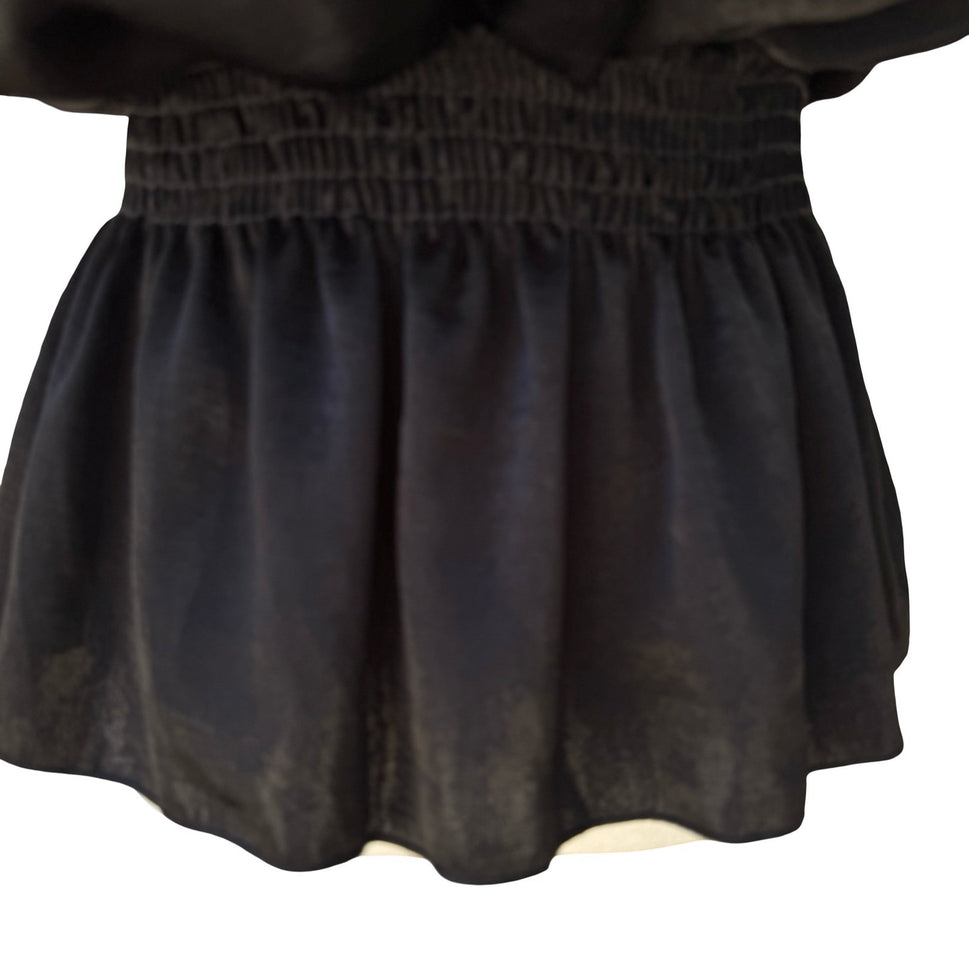 Blue Sketch Y2K Satin Surplice Peplum Blouse Smocked Waist Whimsigoth Black L