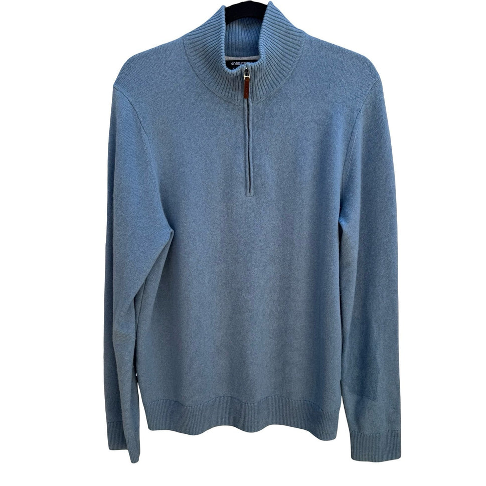Nordstrom 100% Cashmere Minimalist Quarter-Zip Sweater Quiet Luxury Blue Mens M