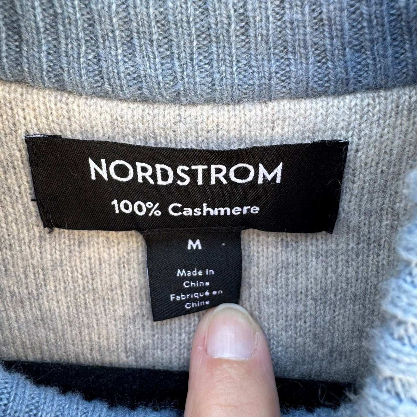 Nordstrom 100% Cashmere Minimalist Quarter-Zip Sweater Quiet Luxury Blue Mens M