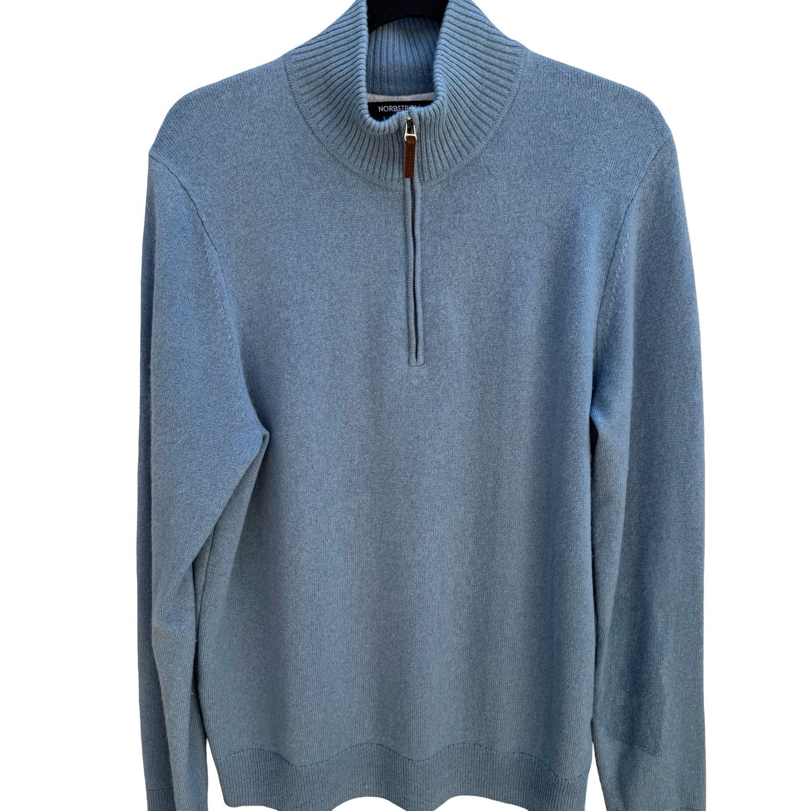 Nordstrom 100% Cashmere Minimalist Quarter-Zip Sweater Quiet Luxury Blue Mens M