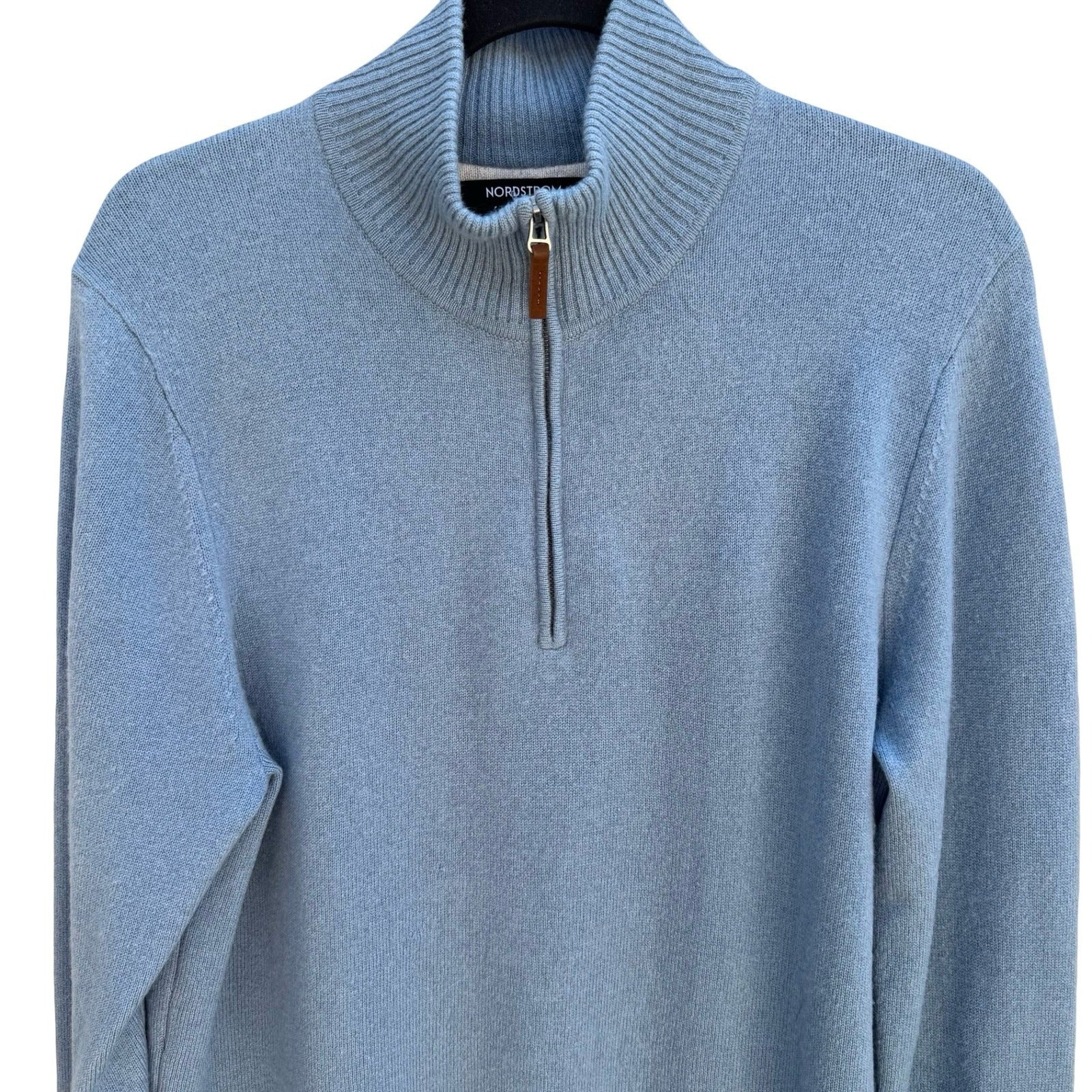 Nordstrom 100% Cashmere Minimalist Quarter-Zip Sweater Quiet Luxury Blue Mens M