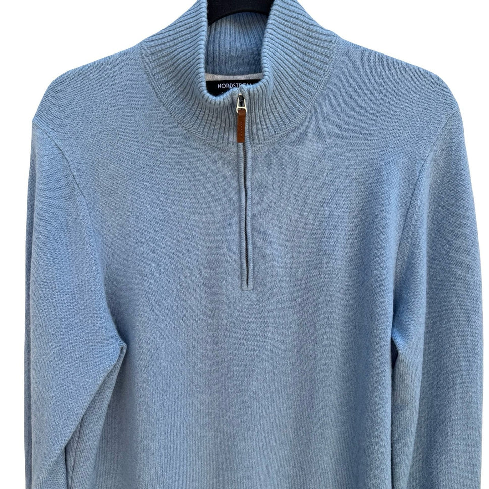 Nordstrom 100% Cashmere Minimalist Quarter-Zip Sweater Quiet Luxury Blue Mens M