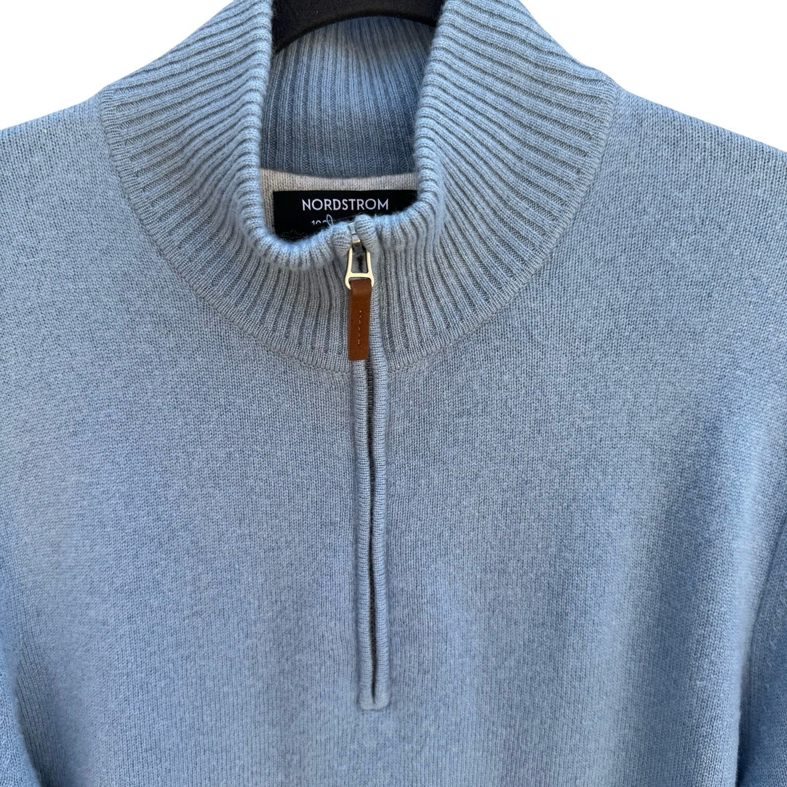 Nordstrom 100% Cashmere Minimalist Quarter-Zip Sweater Quiet Luxury Blue Mens M