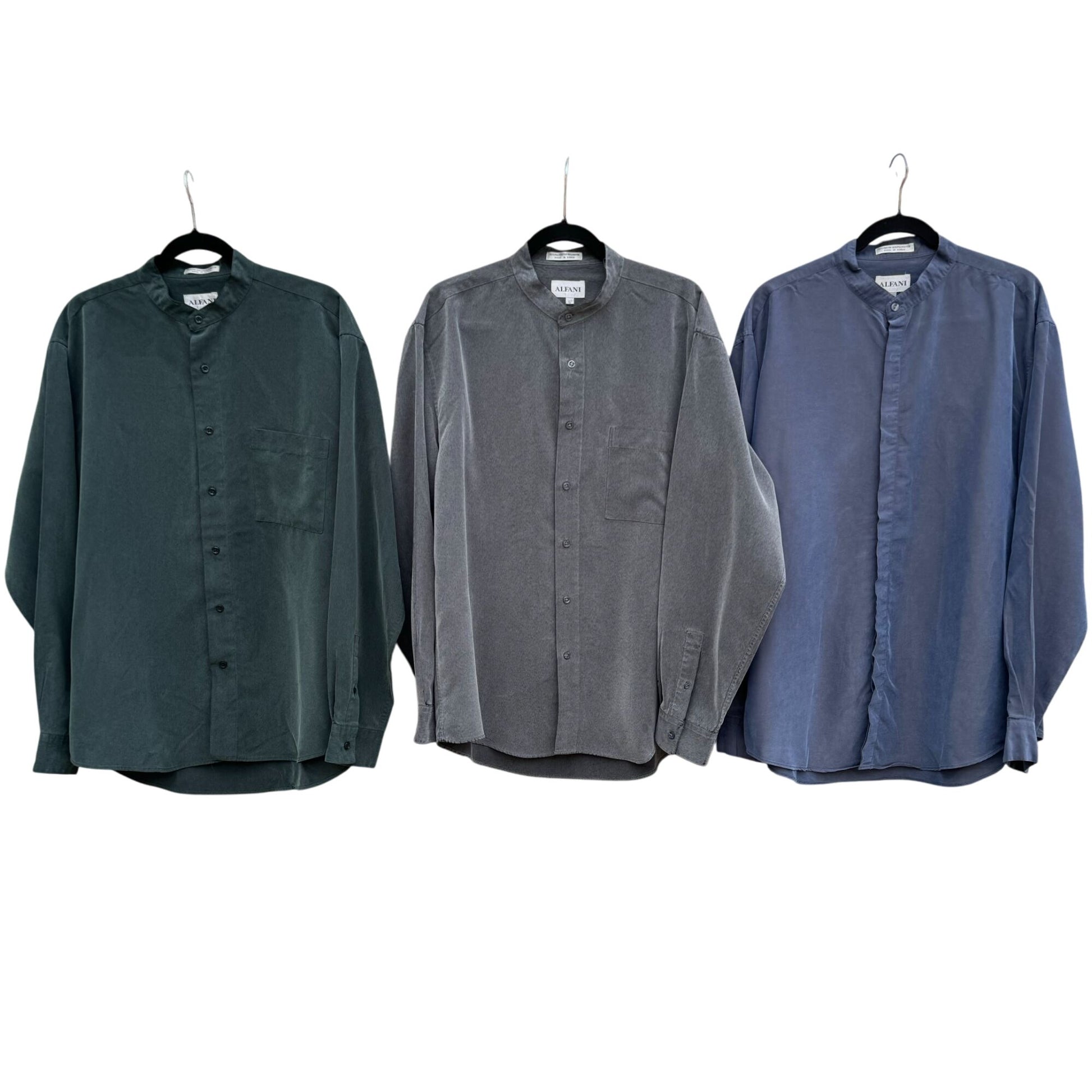 Alfani Mens Faux Suede Look Button-Up Band Collar Long Sleeve Shirts Lot of 3 L