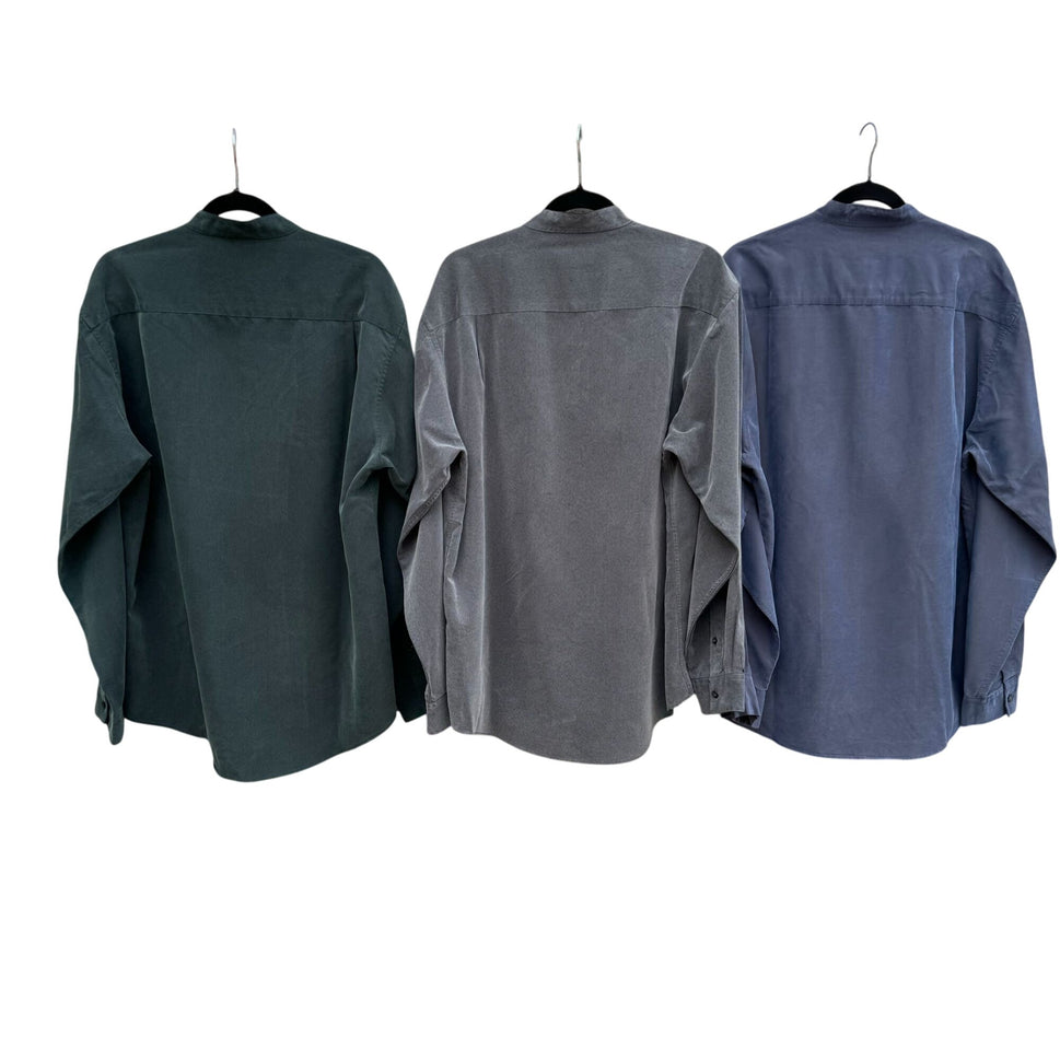 Alfani Mens Faux Suede Look Button-Up Band Collar Long Sleeve Shirts Lot of 3 L