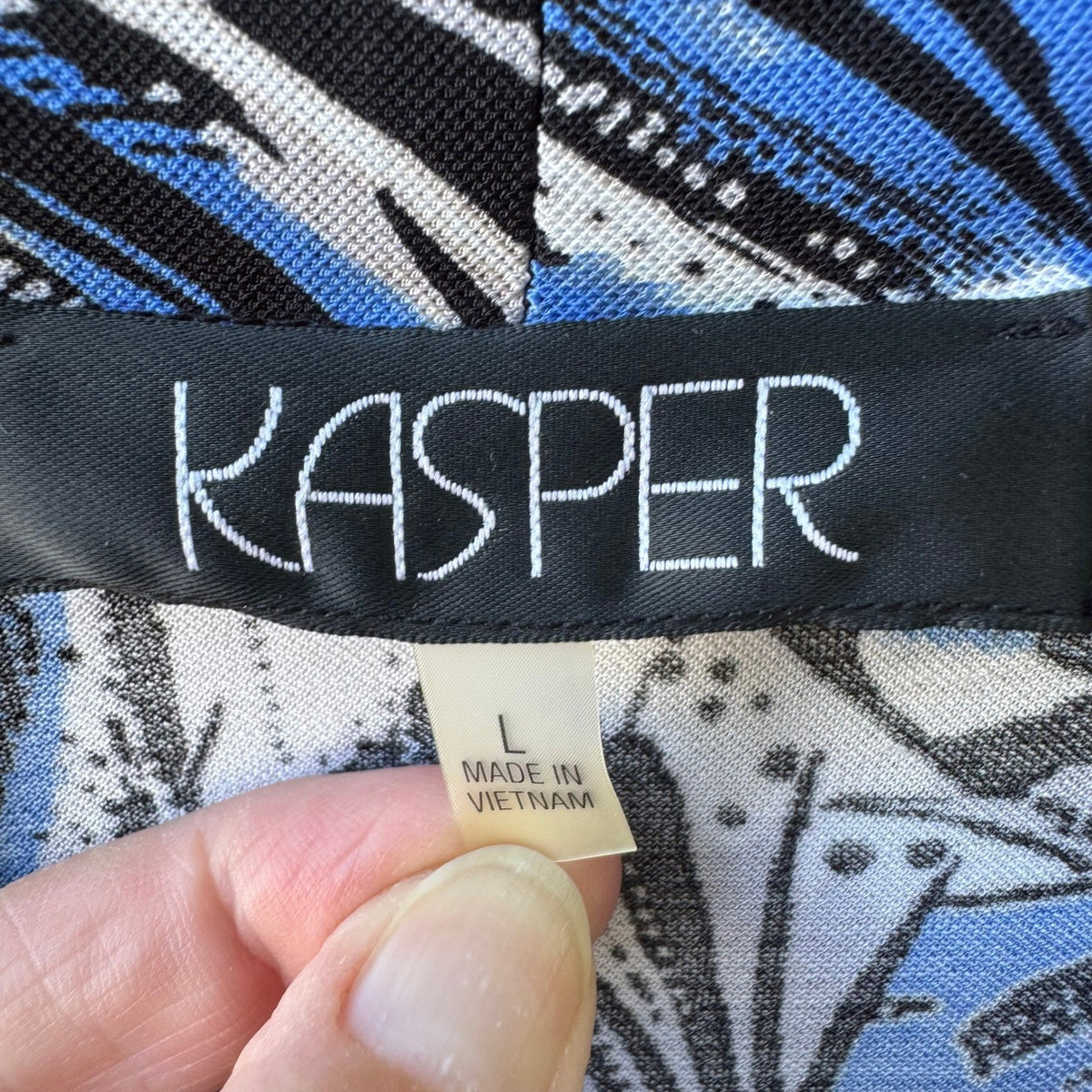 Kasper Coastal Mod Resortwear Tropical Leaf Print Open Front Cardigan Blue L NEW