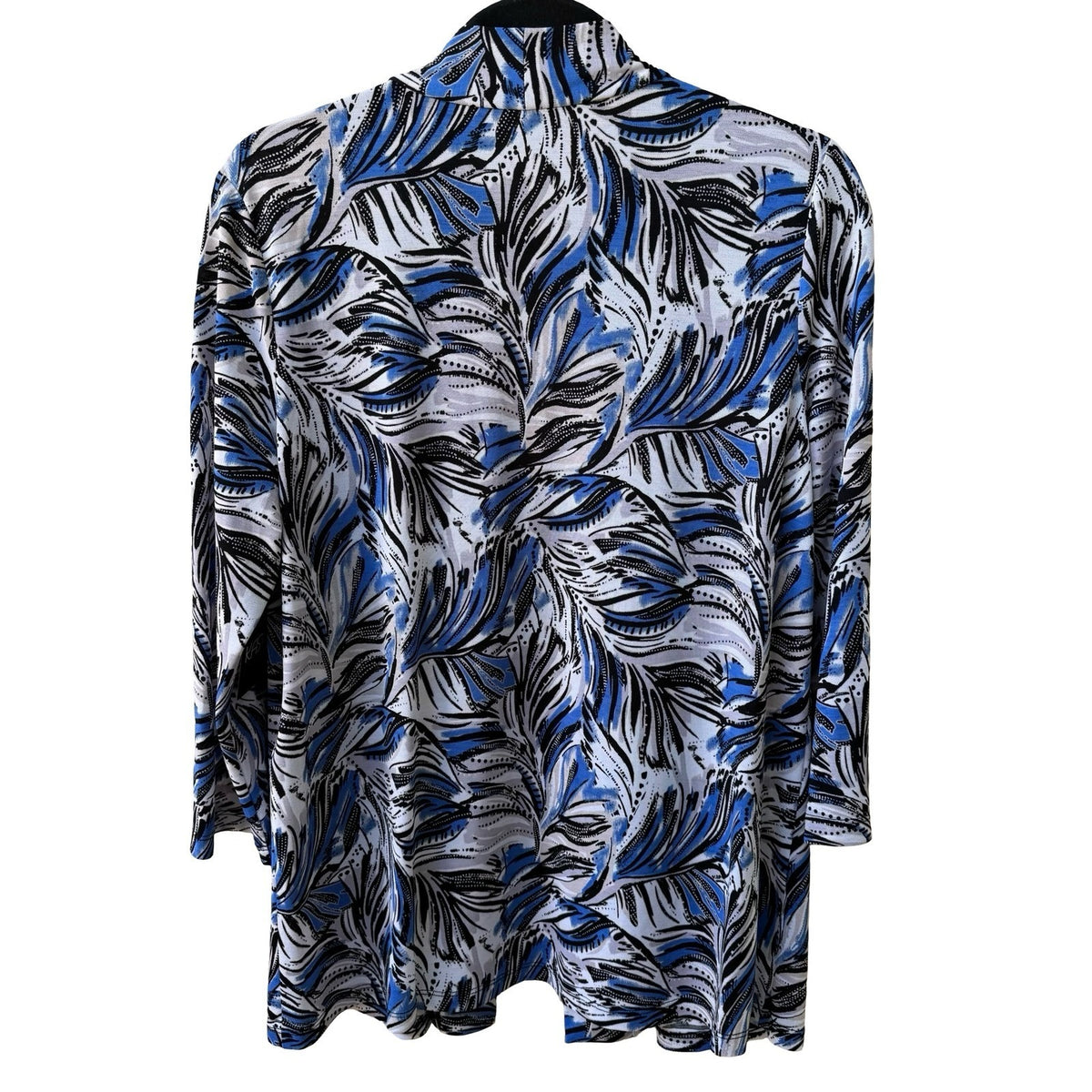 Kasper Coastal Mod Resortwear Tropical Leaf Print Open Front Cardigan Blue L NEW
