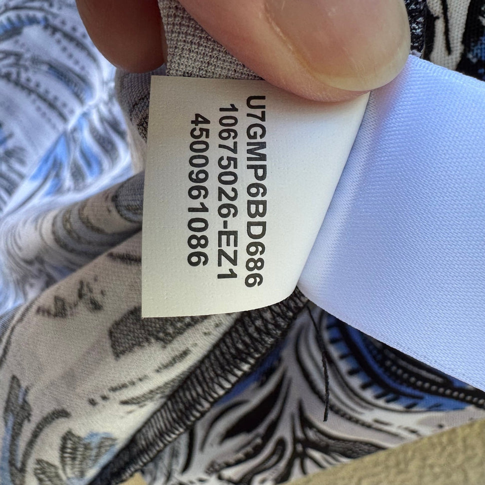 Kasper Coastal Mod Resortwear Tropical Leaf Print Open Front Cardigan Blue L NEW