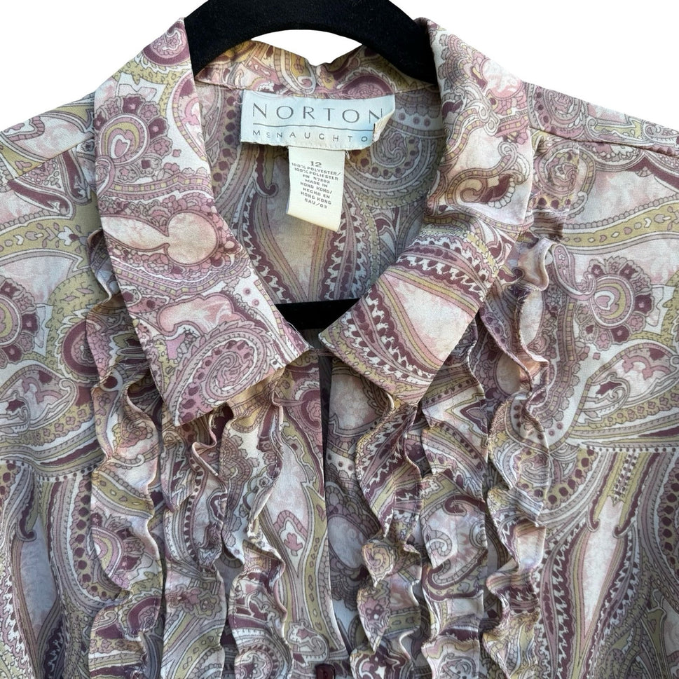 Norton McNaughton Grandmacore Paisley Ruffle Feminine Victorian Blouse 12 NEW