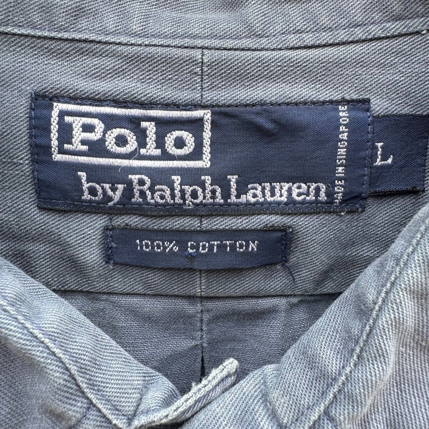 Polo Ralph Lauren Vintage 90s Mens L Blue Cotton Twill Crest Embroidered Shirt