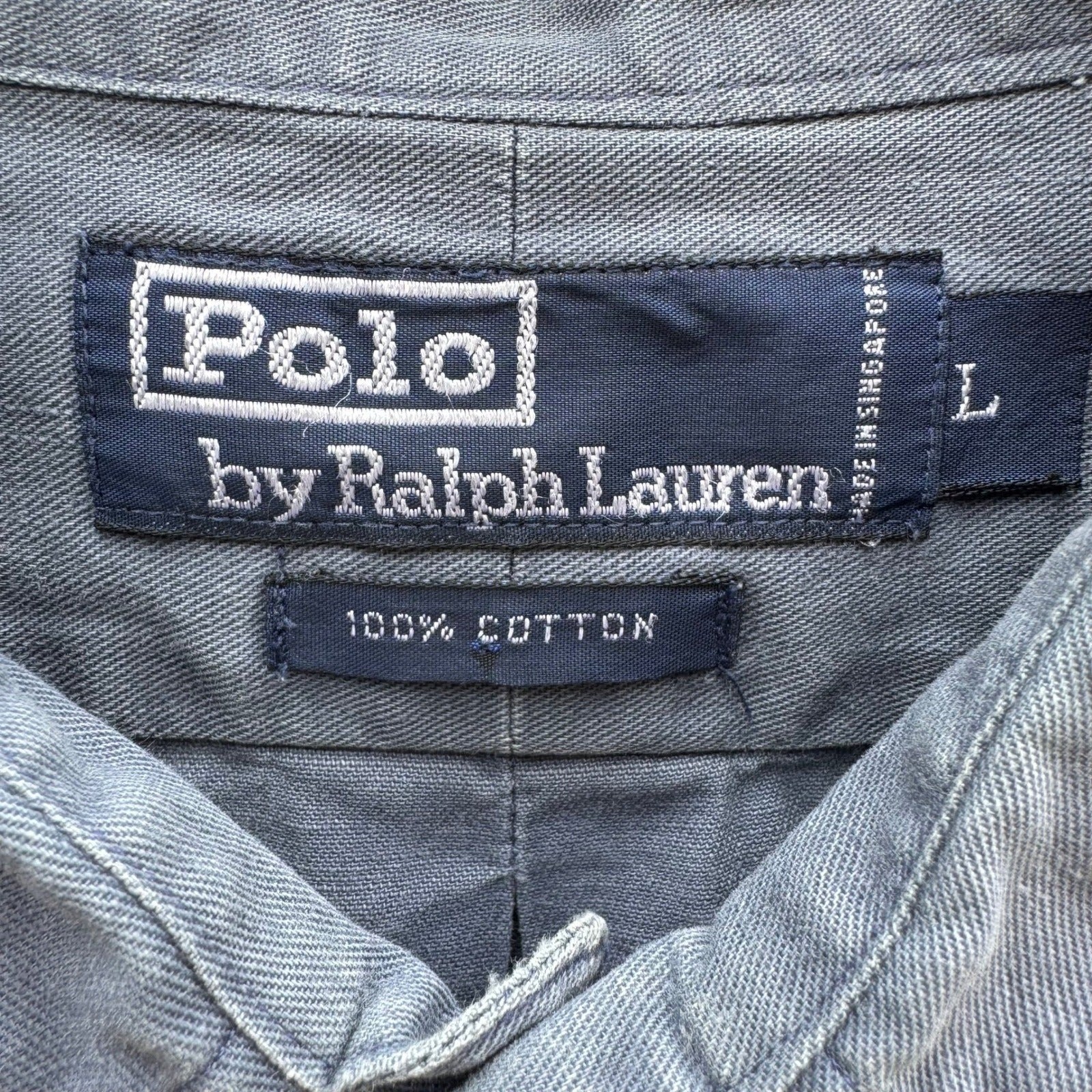 Polo Ralph Lauren Vintage 90s Mens L Blue Cotton Twill Crest Embroidered Shirt