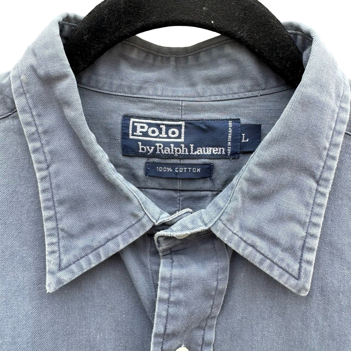 Polo Ralph Lauren Vintage 90s Mens L Blue Cotton Twill Crest Embroidered Shirt