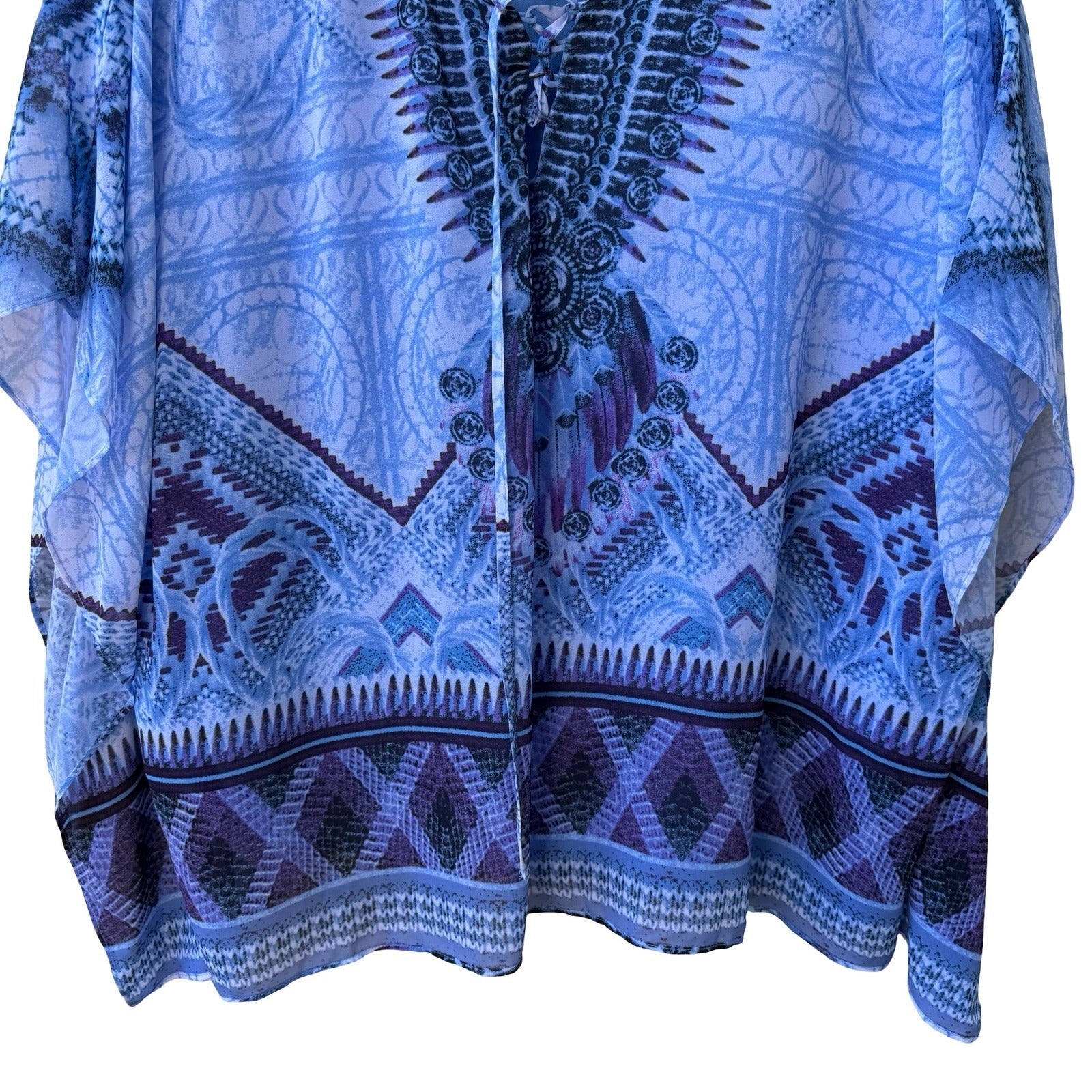 Diane Gilman Boho Resortwear Festival Lace Up Oversized Kaftan Kimono Top XS/S